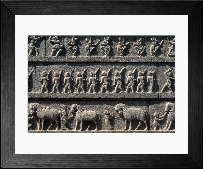 Framed Print : INDIA. KARNATAKA. Hampi. Hazara Rama Temple. Frieze with dancers, horses and Ramayana scenes. Hindu art. Relief on rock. AISA / Everett Collection**US SALES ONLY**