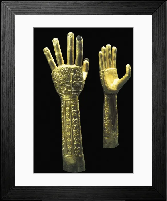 Framed Print : Ceremonial gold hands with embossed decoration. 800-1450. Chimu art. Jewelry. PERU. Lima. Peruvian Gold Museum. AISA / Everett Collection**US SALES ONLY**