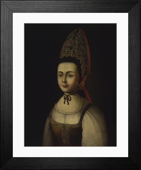 Framed Print : Peasant with Kokosnik, by Anonymous Painter, 1775-1799, 18th century, oil on canvas. - Russia, Moscow, Gosudarstvennyj Istoriceskij Muzej. Whole artwork view