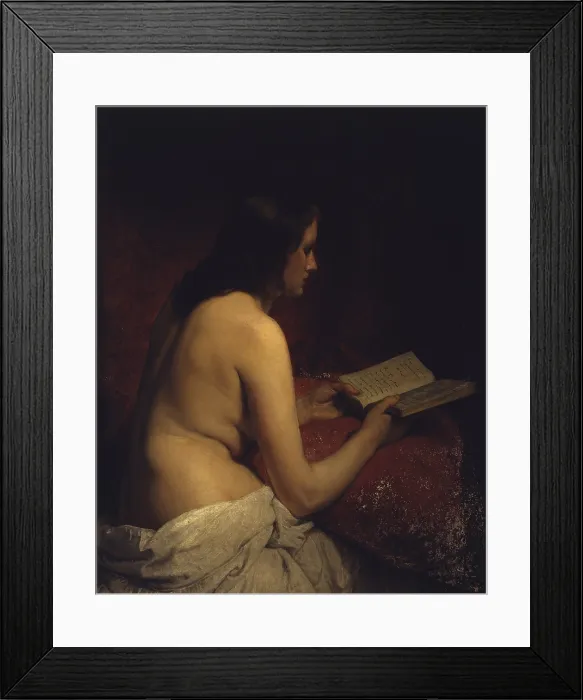 Framed Print : Reading Odalisque, by Francesco Hayez, 1866, 19th century, oil on canvas. - Italy, Lombardy, Milan, Brera Academy of Fine Arts. Whole artwork view