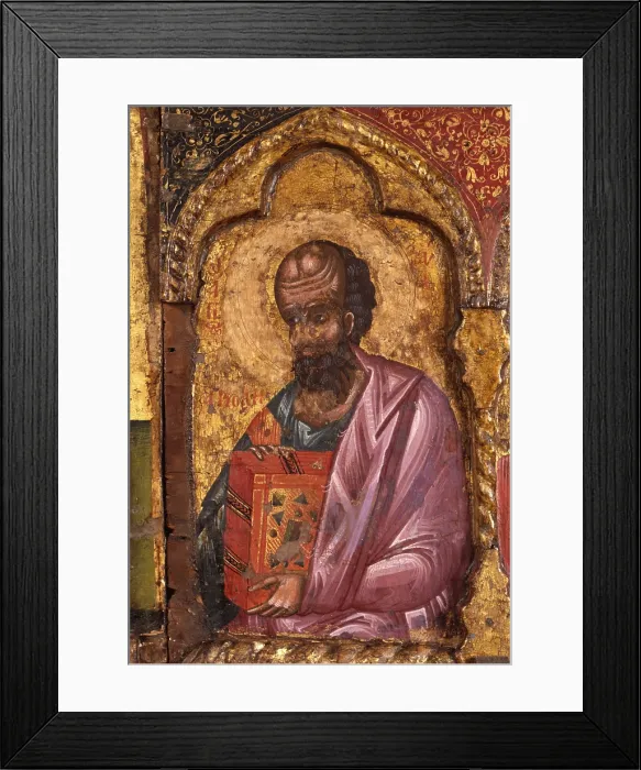 Framed Print : Deesis with Apostoles, by Nicholas, tempera on wood - Albania. Detail. The figure of one of the apostoles, from the iconostasis of the Church of Saint Mary Vllaherna