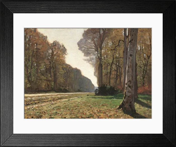Framed Print : Road to Chailly, by Claude Monet, 1865, 19th Century, oil on canvas - France, Paris, Muse d'Orsay. Whole artwork view. Landscape with trees and a road fading in the distance
