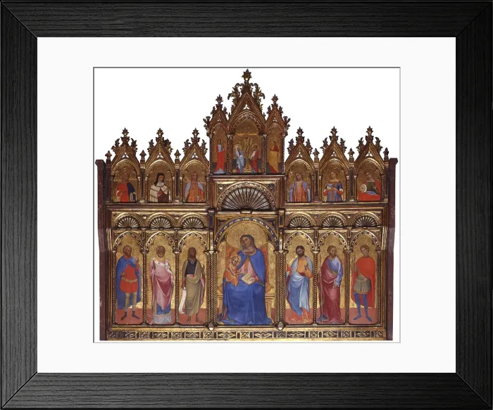Framed Print : Madonna with Child, Saints and Crucifixion, by Jacobello Bonomo, 14th century, panel. - Czech Republic, Prague, St. Vitus Cathedral. Whole artwork view