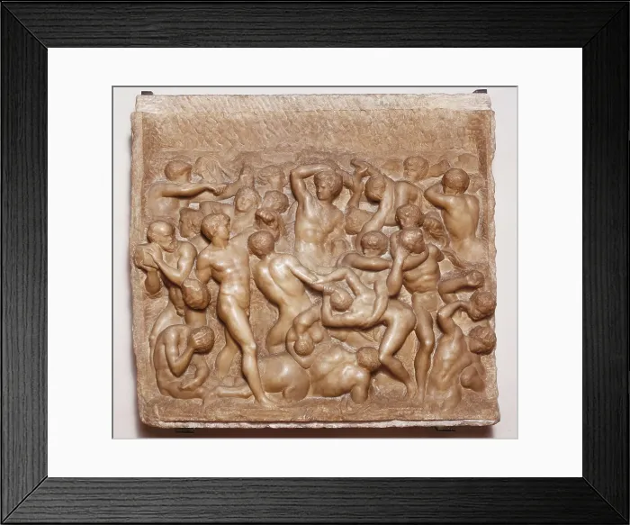 Framed Print : Battle of the Centaurs and Lapiths or Centauromachia, by Michelangelo Buonarroti, 1490 - 1492, 15th Century, marble, 84, 5 x 90, 5 cm - Italy, Tuscany, Florence, Casa Buonarroti