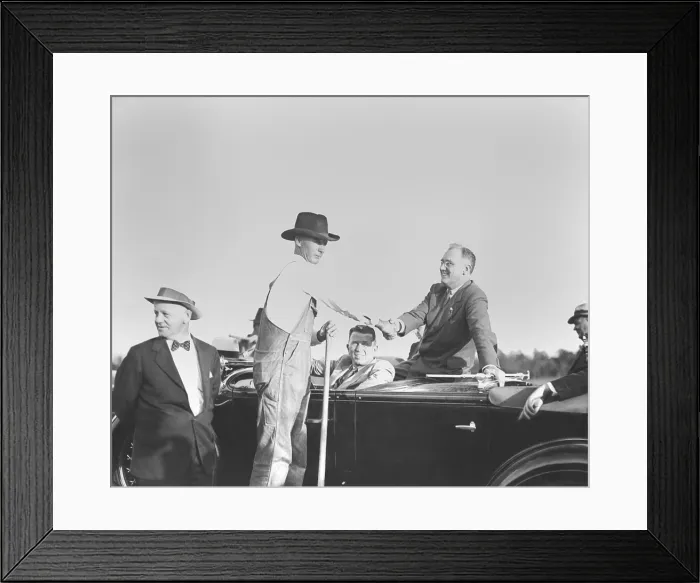 Framed Print : Franklin Roosevelt campaigning in Georgia, Oct, 23, 1932. He shakes the hand of farmer C.M. Camp. (BSLOC_2013_7_1)