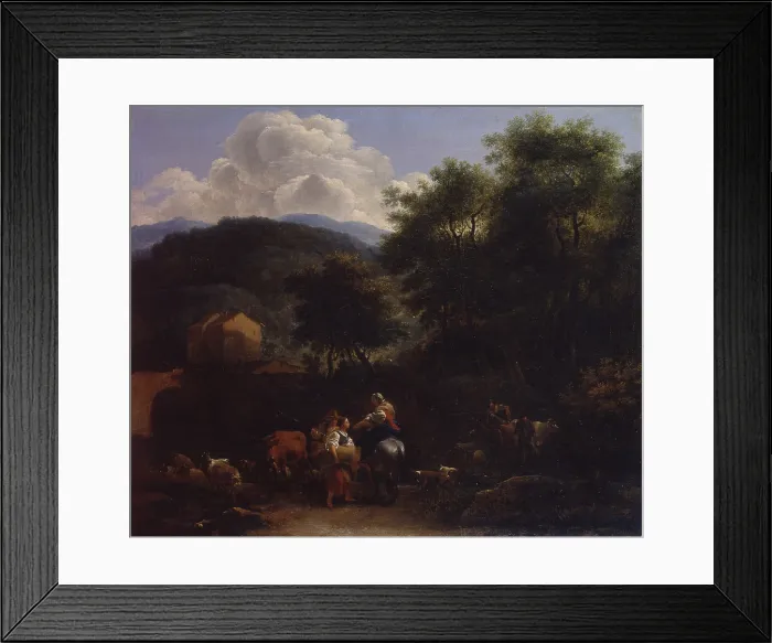 Framed Print : Italianate landscape with shepherds and flock, by Nicolaes Pietersz Berchem, 17th century, oil on canvas. - Italy, Lombardy, Milan, Castello Sforzesco, Museum of Ancient Art Framed Print : Italianate landscape with shepherds and flock, by Nicolaes Pietersz Berchem, 17th century, oil on canvas. - Italy, Lombardy, Milan, Castello Sforzesco, Museum of Ancient Art