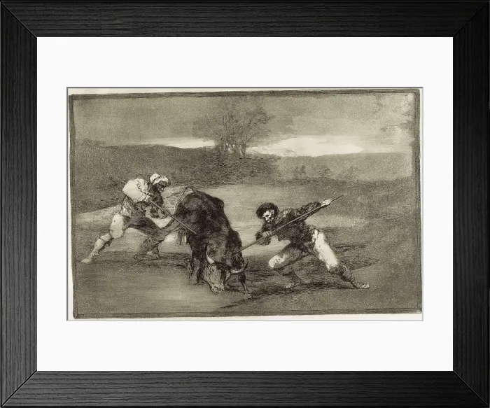 Framed Print : GOYA Y LUCIENTES, Francisco de (1746-1828). Another way of hunting on foot. 1816. Plate 2 of 'The Art of Bullfighting'. Etching. SPAIN. Madrid. National Library