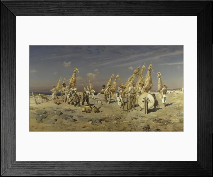 Framed Print : The Ropemakers of Torre del Greco (I funari di Torre del Greco), by Antonino Leto, 1883, 19th Century, oil on canvas, 100 x 180 cm - Whole artwork view