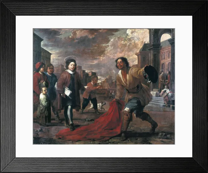 Framed Print : VILADOMAT i MANALT, Antoni (1678-1755). A Madman Lays Down his Cape for the Infant Saint Francis to Walk Upon. Baroque art. Oil on canvas. SPAIN. Barcelona
