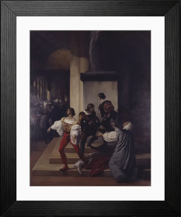 Framed Print : The conspiracy of Lampugnani also known as Cola Montano (La congiura dei Lampugnani anche detta di Cola Montano), by Francesco Hayez, 1826, 19th century, oil on canvas