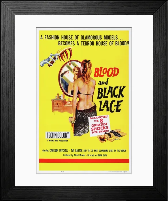Framed Print : BLOOD AND BLACK LACE, (aka SEI DONNE PER L'ASSASSINO), US poster art, 1964