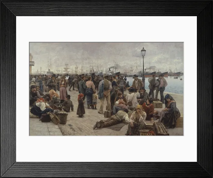 Framed Print : The Emigrants (Gli emigranti), by Angelo Tommasi, 1896, 19th Century, oil on canvas, 262 x 433 cm - Whole artwork view
