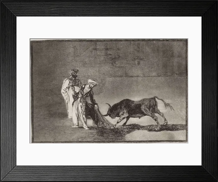 Framed Print : GOYA Y LUCIENTES, Francisco de (1746-1828). The Moors make a different play in the ring with their burnous. 1816. Plate 6 of 'The Art of Bullfighting'. Etching. SPAIN Framed Print : GOYA Y LUCIENTES, Francisco de (1746-1828). The Moors make a different play in the ring with their burnous. 1816. Plate 6 of 'The Art of Bullfighting'. Etching. SPAIN