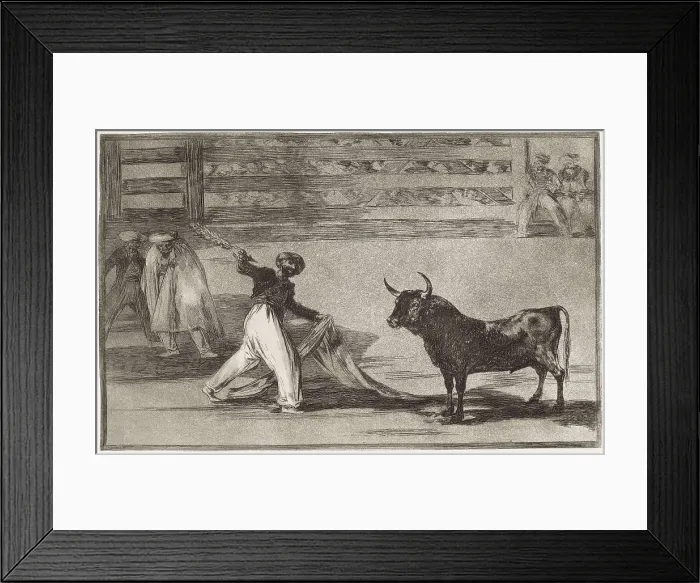 Framed Print : GOYA Y LUCIENTES, Francisco de (1746-1828). Origin of the harpoons or banderillas. 1816. Plate 7 of 'The Art of Bullfighting'. Engraving. SPAIN. Madrid