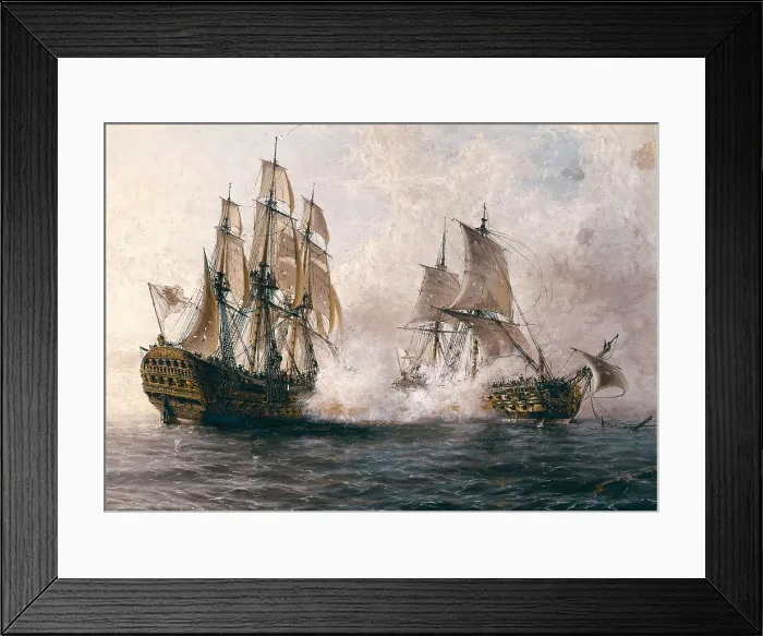 Framed Print : CORTELLINI, Angel Mara (1820). Combat between the Spanish 'Glorioso' against the British 'Darmouth'. 1891