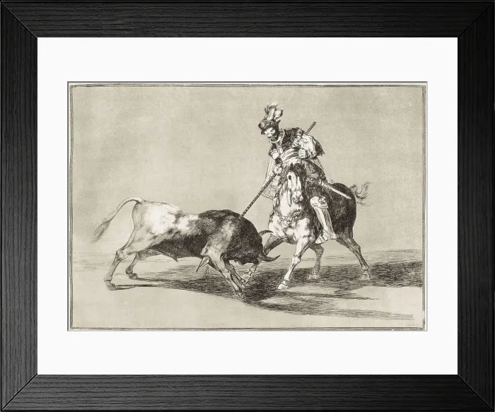 Framed Print : GOYA Y LUCIENTES, Francisco de (1746-1828). El Cid spearing another bull. 1816. Plate 11 of 'The Art of Bullfighting'. Etching. SPAIN. Madrid. National Library Framed Print : GOYA Y LUCIENTES, Francisco de (1746-1828). El Cid spearing another bull. 1816. Plate 11 of 'The Art of Bullfighting'. Etching. SPAIN. Madrid. National Library