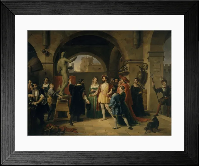 Framed Print : Francis I in the Atelier of Benvenuto Cellini (Francesco I nello studio di Benvenuto Cellini), by Francesco Podesti, 1839, 19th Century, oil on canvas
