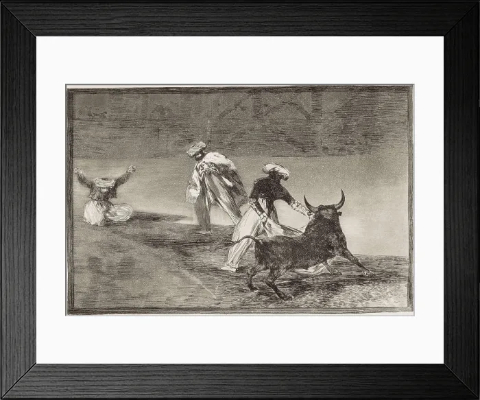 Framed Print : GOYA Y LUCIENTES, Francisco de (1746-1828). They (the Moors) play another bull with the cape in an enclosure. 1816. Plate 4 of 'The Art of Bullfighting'. Etching. SPAIN