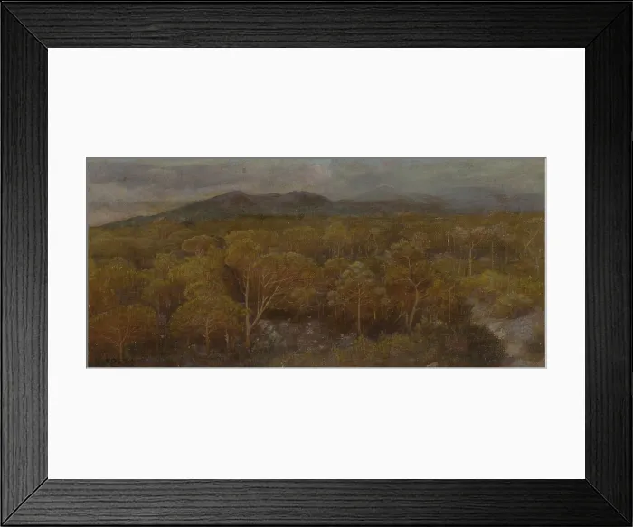 Framed Print : The Last Kiss of the Sun to the Pinewood (L'ultimo bacio del sole alla pineta), by Nino Costa, 19th Century, oil on canvas - Whole artwork view