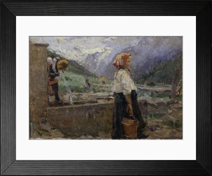 Framed Print : Maidens at the Source (Fanciulle alla fonte), by Leonardo Bazzaro, 20th Century, oil on canvas - Whole artwork view