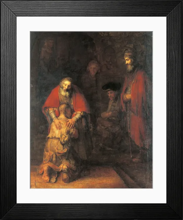 Framed Print : The return of the prodigal son, by Rembrandt Harmenszoon van Rijn, 1668, 17th Century, oil on canvas, 262 x 250 cm - Russia, St. Petersburg, The State Hermitage Museum