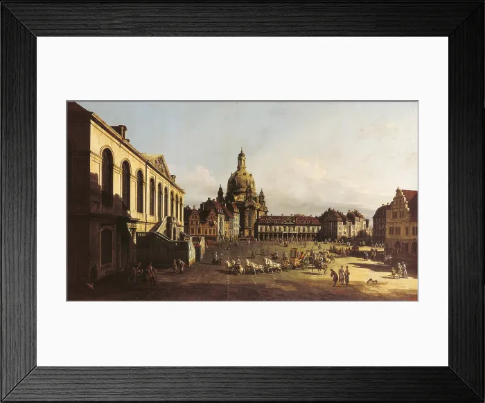 Framed Print : New Market Square in Dresden, by Bernardo Bellotto, 1747, 18th Century, oil on canvas, 134, 5 x 236, 5 cm - Russia, Saint Petersburg, The State Hermitage Museum. Whole artwork view