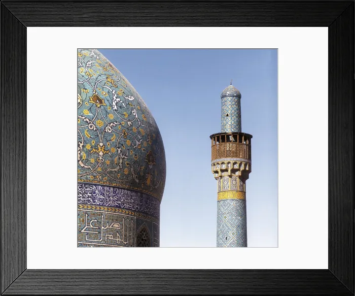 Framed Print : Madrasah-ye Chahar Bagh or Madar-e Shah (the King's Mother). IRAN. Esfahan. Madrasah-ye Chahar Bagh or Madar-e Shah (the King's Mother). Dome and minaret. Islamic art