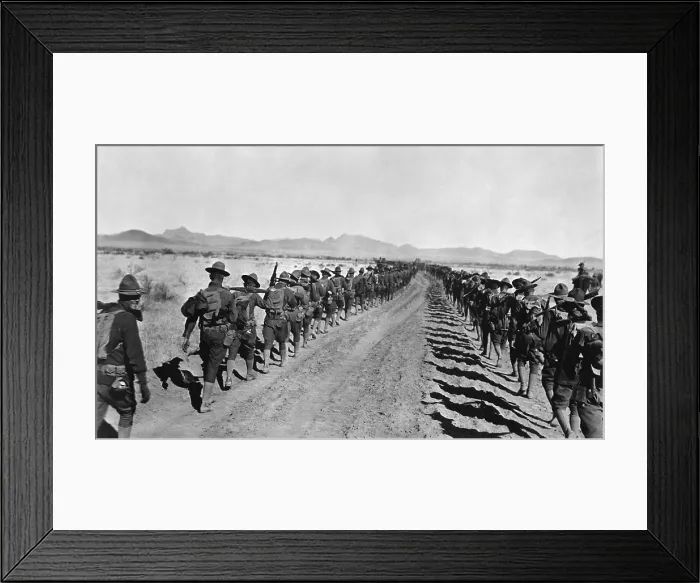 Framed Print : US troops withdrawal from Mexico between Corralitos Rancho and Ojo Federico, on Jan. 29, 1917