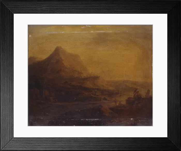 Framed Print : Landscape, by Dutch artist, oil on panel of lime tree. - Italy, Lombardy, Milan, Brera Collection. Whole artwork view. Natural landscape with road trees and mountains Framed Print : Landscape, by Dutch artist, oil on panel of lime tree. - Italy, Lombardy, Milan, Brera Collection. Whole artwork view. Natural landscape with road trees and mountains