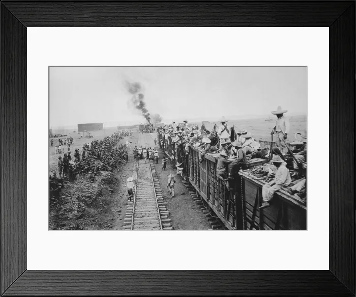 Framed Print : Mexican government troop train near San Antonio, Mexico, in 1916 encounters US 6th Infantry Framed Print : Mexican government troop train near San Antonio, Mexico, in 1916 encounters US 6th Infantry