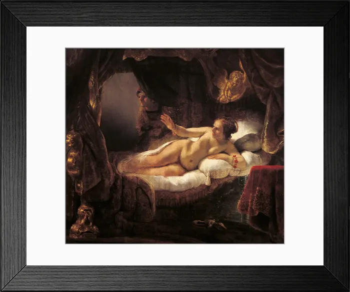 Framed Print : Danae, by Rembrandt Harmenszoon van Rijn, 1636, 17th Century, oil on canvas, 185 x 202, 5 cm - Russia, St. Petersburg, The State Hermitage Museum.Whole artwork view Framed Print : Danae, by Rembrandt Harmenszoon van Rijn, 1636, 17th Century, oil on canvas, 185 x 202, 5 cm - Russia, St. Petersburg, The State Hermitage Museum.Whole artwork view