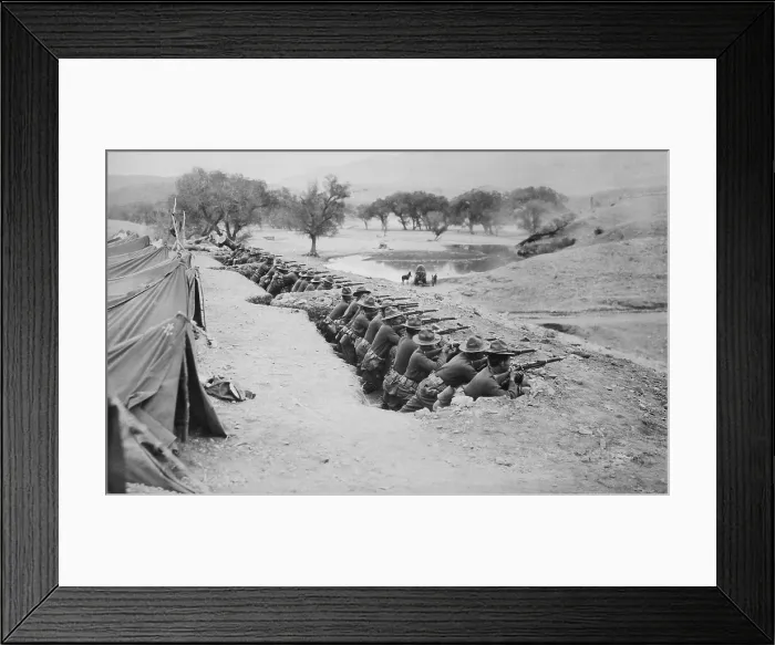 Framed Print : US 6th Infantry in trench dug at their camp in New Mexico, April 10, 1916
