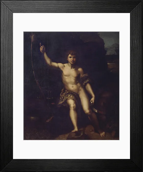 Framed Print : St. John (San Giovannino), by Raffaello Sanzio, c. 1518-1519, 16th Century, oil on canvas, 135 x 147 cm - Italy, Tuscany, Florence, Uffizi Gallery. Whole artwork view. St Framed Print : St. John (San Giovannino), by Raffaello Sanzio, c. 1518-1519, 16th Century, oil on canvas, 135 x 147 cm - Italy, Tuscany, Florence, Uffizi Gallery. Whole artwork view. St