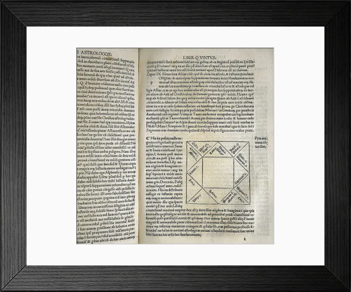 Framed Print : PICO DELLA MIRANDOLA, Giovanni (1463-1494). 'Disputationes adversus astrologos'. Inner page with zodiacal diagram