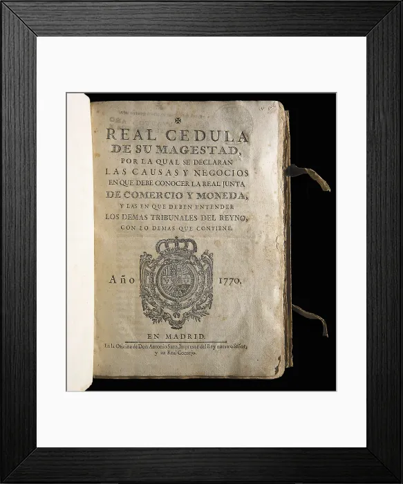 Framed Print : Spain (1770). Royal Issue setting the the responsabilities of the Real Junta de Comercio y Moneda (Royal Meeting of Trade and Currency). Edited in Madrid. SPAIN. Barcelona