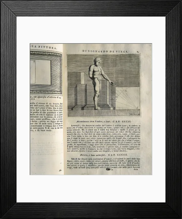 Framed Print : LEONARDO DA VINCI (1452-1519). 'Teatrise on Painting'. Edition printed in Naples by Francesco Ricciardo and Vincenzo and Nicola Rispoli (1733)