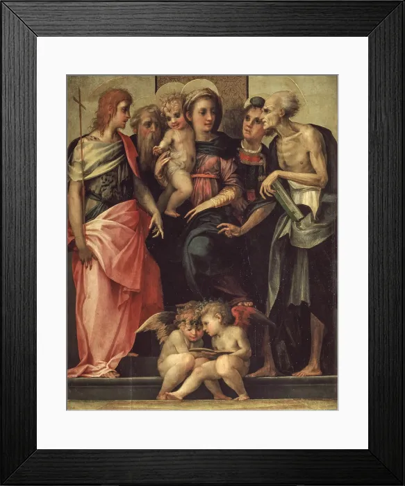 Framed Print : Madonna Enthroned with Four Saints (Pala dello Spedalingo), by Rosso Fiorentino, 1518, 16th Century, tempera on board, 172 x 141, 5 cm - Italy, Tuscany, Florence, Uffizi Gallery