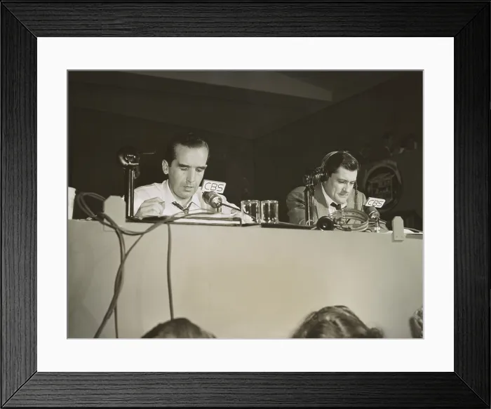 Framed Print : Edward R. Murrow (left) and Eric Sevareid, broadcast the 1948 presidential election returns on CBS radio (BSLOC_2020_2_46)