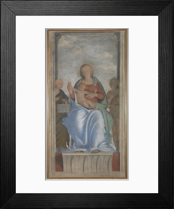 Framed Print : Madonna with Child and two Angels (Madonna con il Bambino e due angeli), by Bramantino, c. 1525, 16th Century, fresco, 240 x 135 cm - Whole artwork view Framed Print : Madonna with Child and two Angels (Madonna con il Bambino e due angeli), by Bramantino, c. 1525, 16th Century, fresco, 240 x 135 cm - Whole artwork view