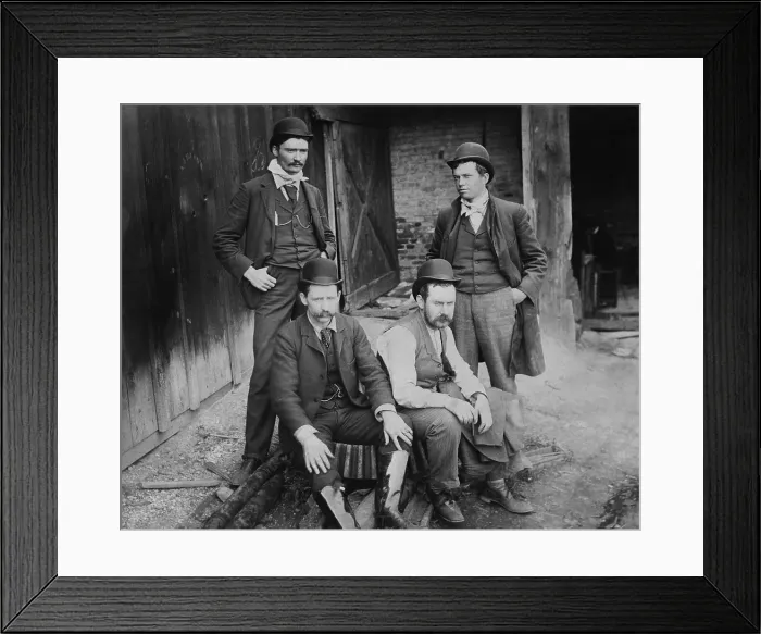 Framed Print : Newspaper reporters on the scene at the Johnstown Flood in June 1889. Clockwise from upper right: Ervin Wardman, Charles Edward Russell, Richard A. Farrelly, and W.J. Kenney