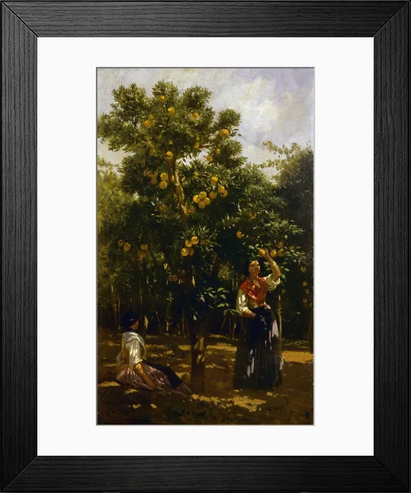 Framed Print : Orange Tree and Women (Albero d'arancio e donne), by Filippo Palizzi, 1860, 19th Century, oil on canvas, 57 x 35 cm - Italy, Lazio, Rome