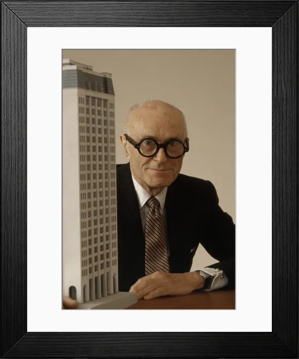 Framed Print : Philip Johnson, with one of his architectural models, 1977 Framed Print : Philip Johnson, with one of his architectural models, 1977
