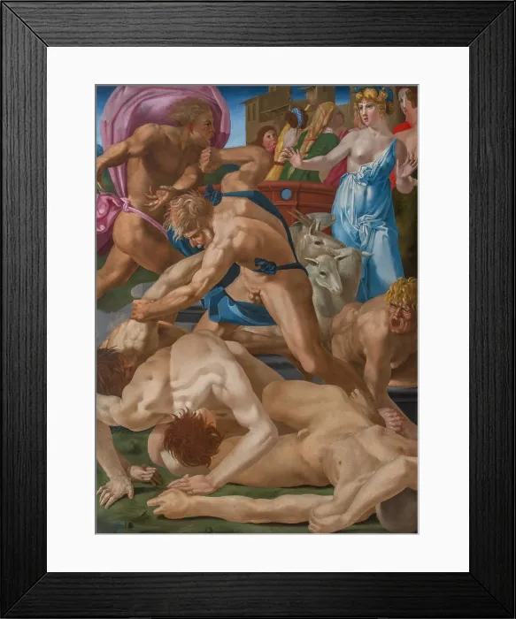 Framed Print : Moses defends the Daughters of Jethro (Mos difende le figlie di Ietro), by Rosso Fiorentino, 1523-1524, 16th Century, oil on canvas, 160 x 117 cm - Italy, Tuscany, Florence Framed Print : Moses defends the Daughters of Jethro (Mos difende le figlie di Ietro), by Rosso Fiorentino, 1523-1524, 16th Century, oil on canvas, 160 x 117 cm - Italy, Tuscany, Florence