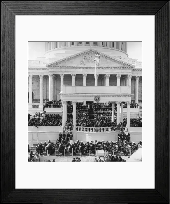 Framed Print : Inauguration of John Kennedy at East Portico, U.S. Capitol Building. President John F. Kennedy delivering his Inaugural Address Framed Print : Inauguration of John Kennedy at East Portico, U.S. Capitol Building. President John F. Kennedy delivering his Inaugural Address