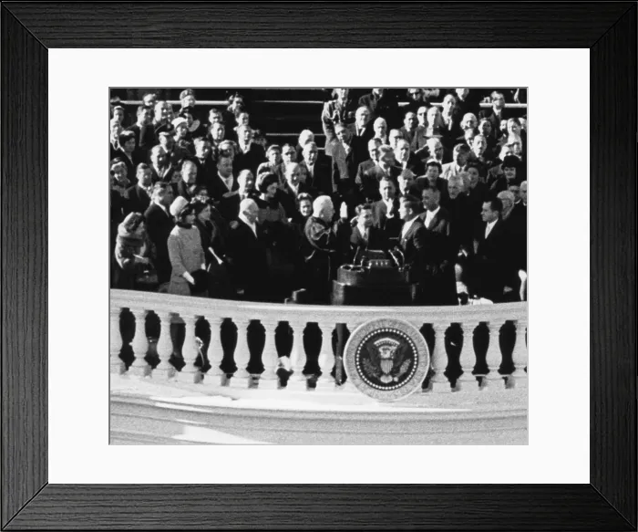 Framed Print : President John Kennedy takes the oath of office administered by Chief Justice Earl Warren. Jan. 20, 1961. - (BSLOC_2015_1_146) Framed Print : President John Kennedy takes the oath of office administered by Chief Justice Earl Warren. Jan. 20, 1961. - (BSLOC_2015_1_146)