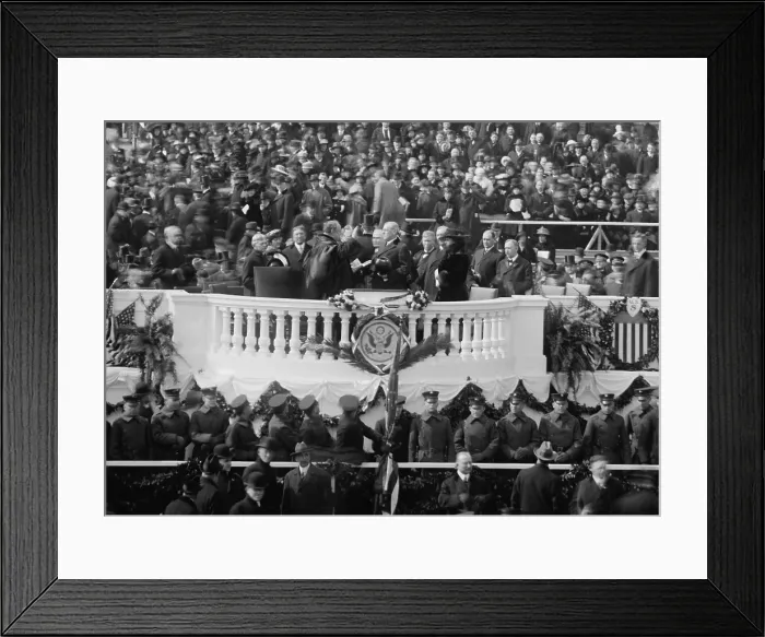 Framed Print : Chief Justice Edward White swearing in President Woodrow Wilson, March 5, 1917. Edith Bolling Galt Wilson stands at right (BSLOC_2016_11_40) Framed Print : Chief Justice Edward White swearing in President Woodrow Wilson, March 5, 1917. Edith Bolling Galt Wilson stands at right (BSLOC_2016_11_40)