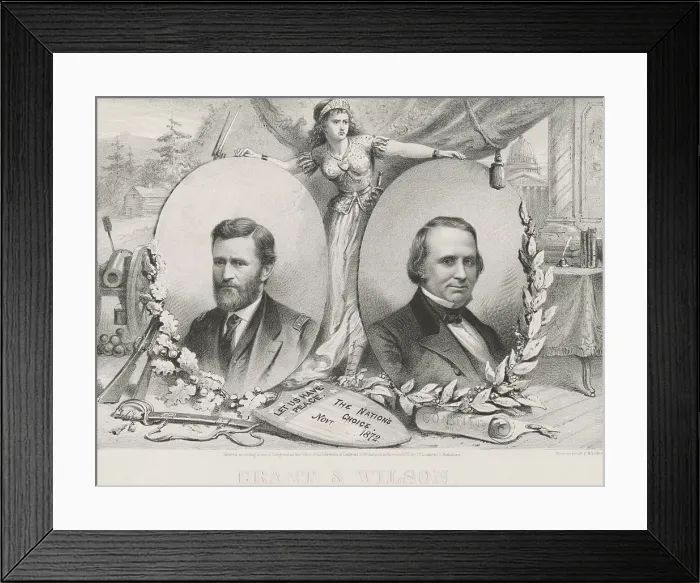 Framed Print : Campaign banner for the 1872 Republican presidential ticket. Presidential nominee Ulysses S. Grant and his running mate, Henry Wilson, a Senator from Massachusetts
