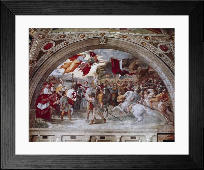 Framed Print : Raphael (1483-1520). Stanza di Eliodoro. The Meeting between Leo the Great and Attila. 1514. VATICAN CITY. Vatican Palaces. Renaissance art. Cinquecento. Fresco