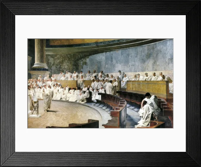 Framed Print : MACCARI, Csar (1840-1919). Cicero Denouncing Catiline. 1880. ITALY. Rome. Madama Palace. Cicero caused the failure of the Catiline conspiracy during his consulship. Fresco