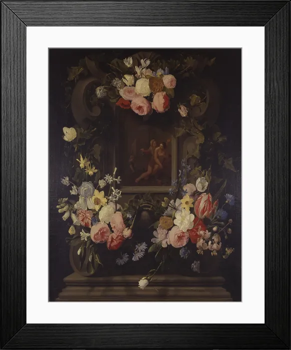 Framed Print : Garland of Flowers with Verturmno and Pomona, by Jan Philips van Thielen, 17th century, oil on canvas. - Italy, Lombardy, Milan, Brera Collection. Whole artwork view